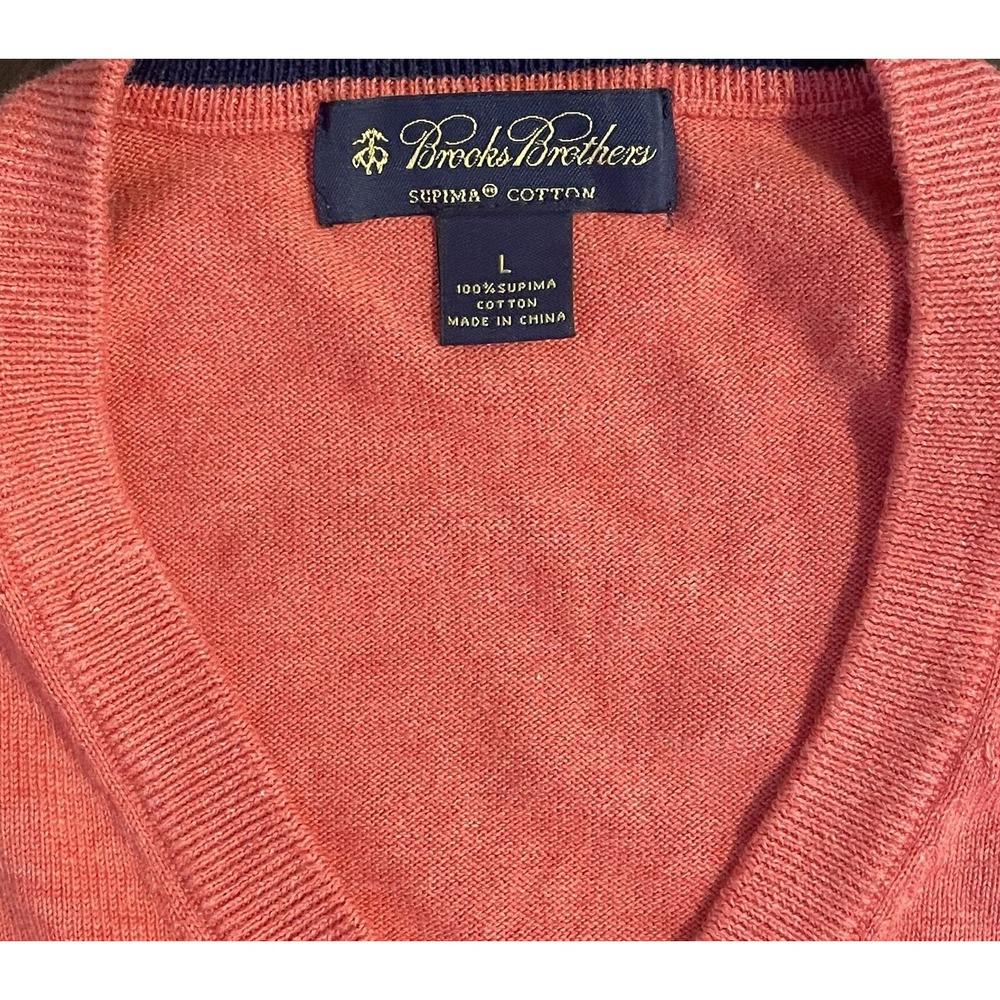 Brooks Brothers Sweater Men L Coral Orange 100% Supima Cotton V-Neck Knit Preppy